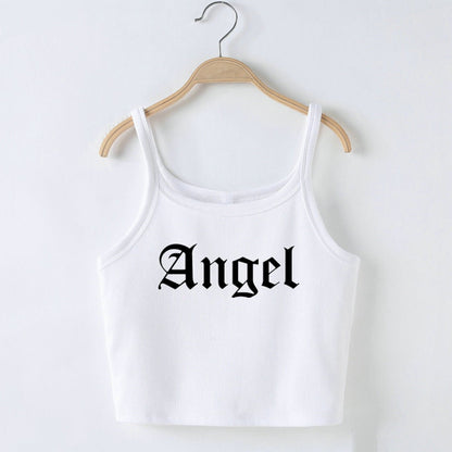 Angel Graphic Spaghetti Strap Crop Top - ForVanity women's clothing, women's tops & tees Tops & Tees