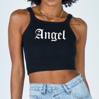 Angel Graphic Spaghetti Strap Crop Top - ForVanity women's clothing, women's tops & tees Tops & Tees