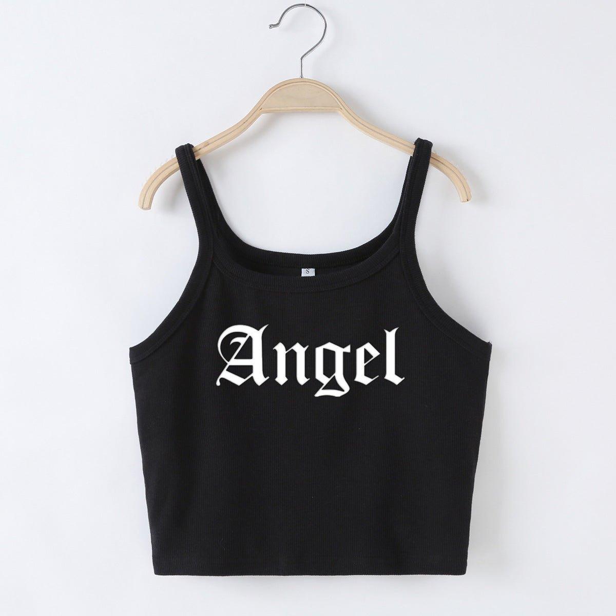 Angel Graphic Spaghetti Strap Crop Top - ForVanity women's clothing, women's tops & tees Tops & Tees