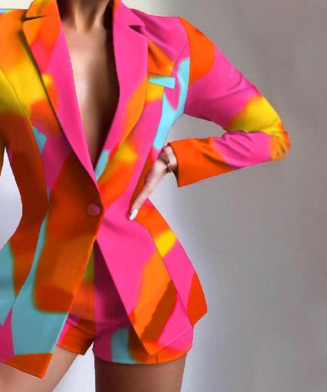 Women’s Animal Print & Baroque Slim Short Pants Set - Elegant Office Style - ForVanity pant suit, women's clothing, women's outfits, women's suits Pant Suits