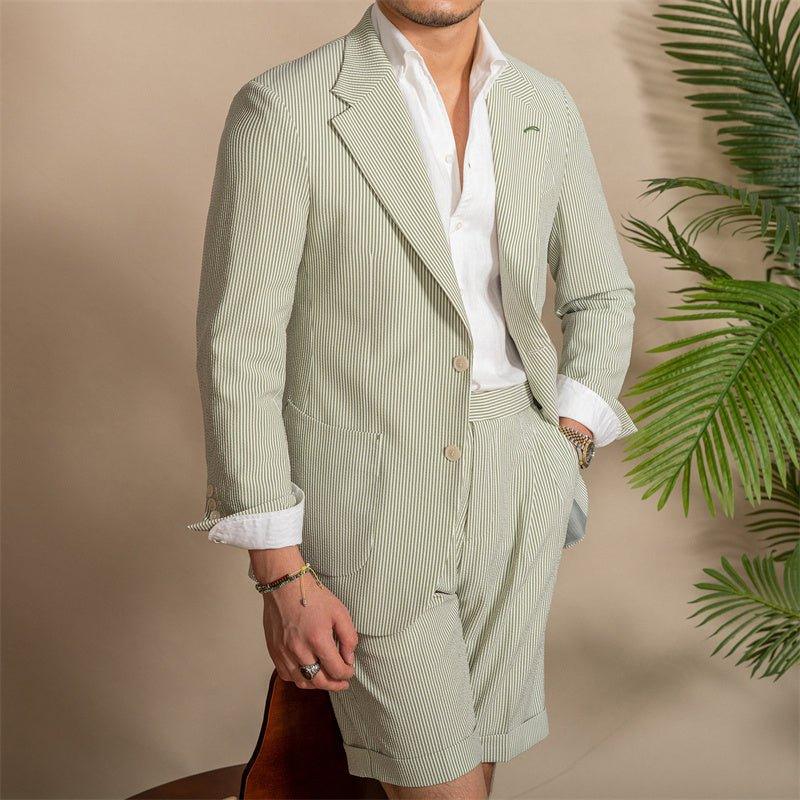 Apricot & Light Green Striped Slim-Fit Blazer - ForVanity men's clothing, men's suits Men’s Suits