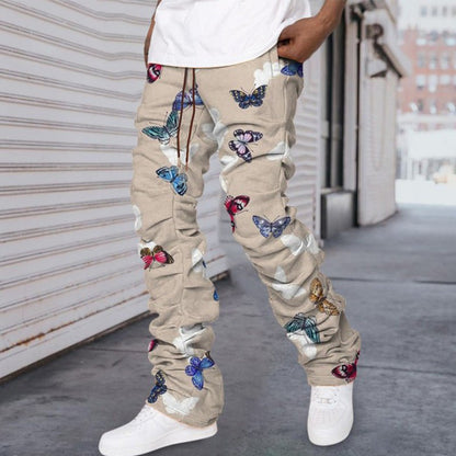 Men’s Butterfly Print Baggy Trousers – Comfortable & Trendy - ForVanity men's clothing, men's pants, pants, trousers Trousers