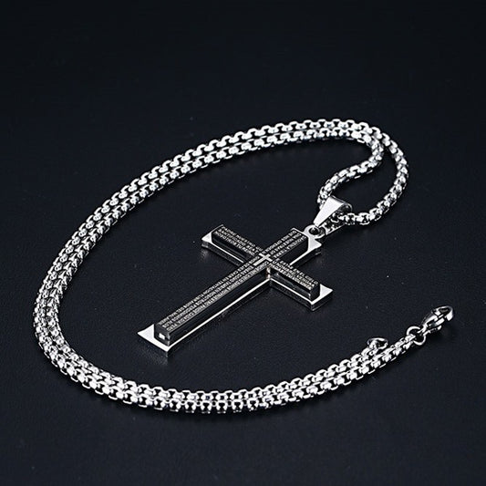 Stainless Steel Double Cross Pendant Necklace