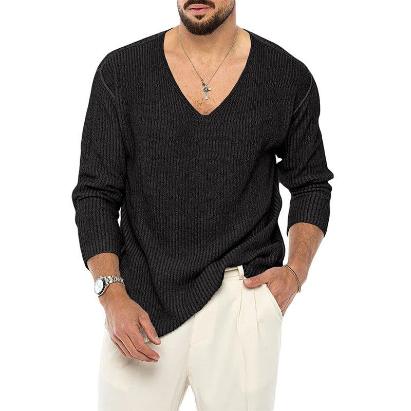 Men's V-Neck Solid Color Sweater - Youth - ForVanity men's clothing, men's sweaters Men’s Sweaters