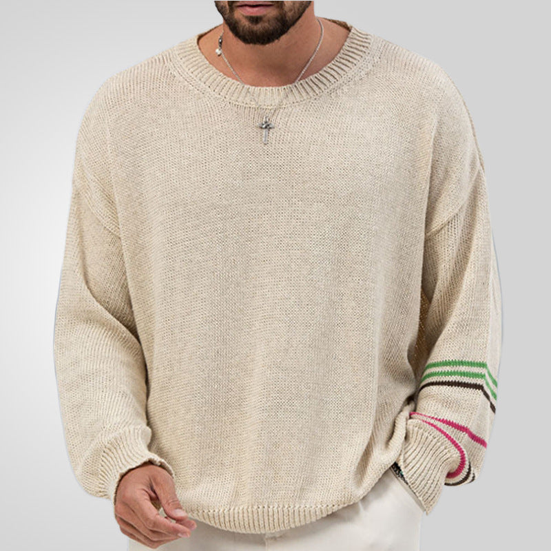 Men's Lightweight Round Neck Pullover Sweater - Long Sleeve, Loose Fit