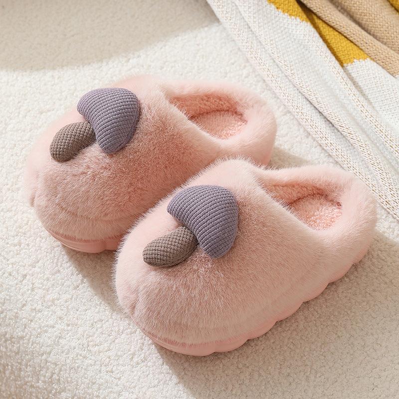 Cute Mushroom Cotton Slippers For Women Thick-soled Autumn And Winter Plush Slipper Indoor Non-slip Eva Household Furry Shoes - ForVanity SLIPPERS