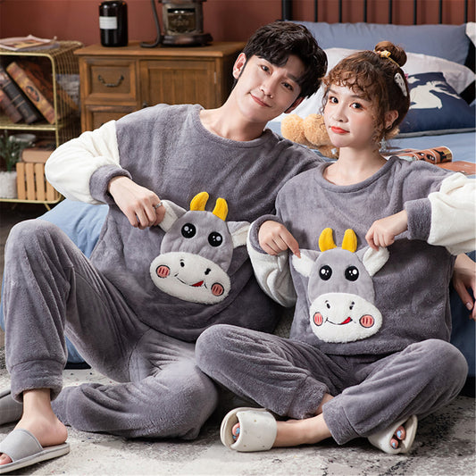 Korean-Style Velvet Couple Pajamas - Flannel Warmth & Comfort