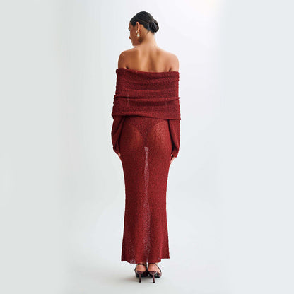 Knitted Long-sleeved Beach Holiday Long Dress