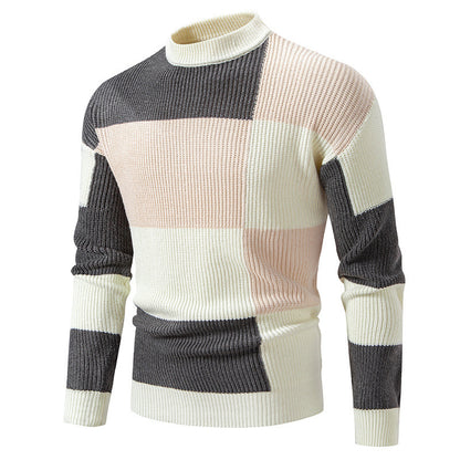 Men's Half Turtleneck Color Matching Sweater - Casual Pullover