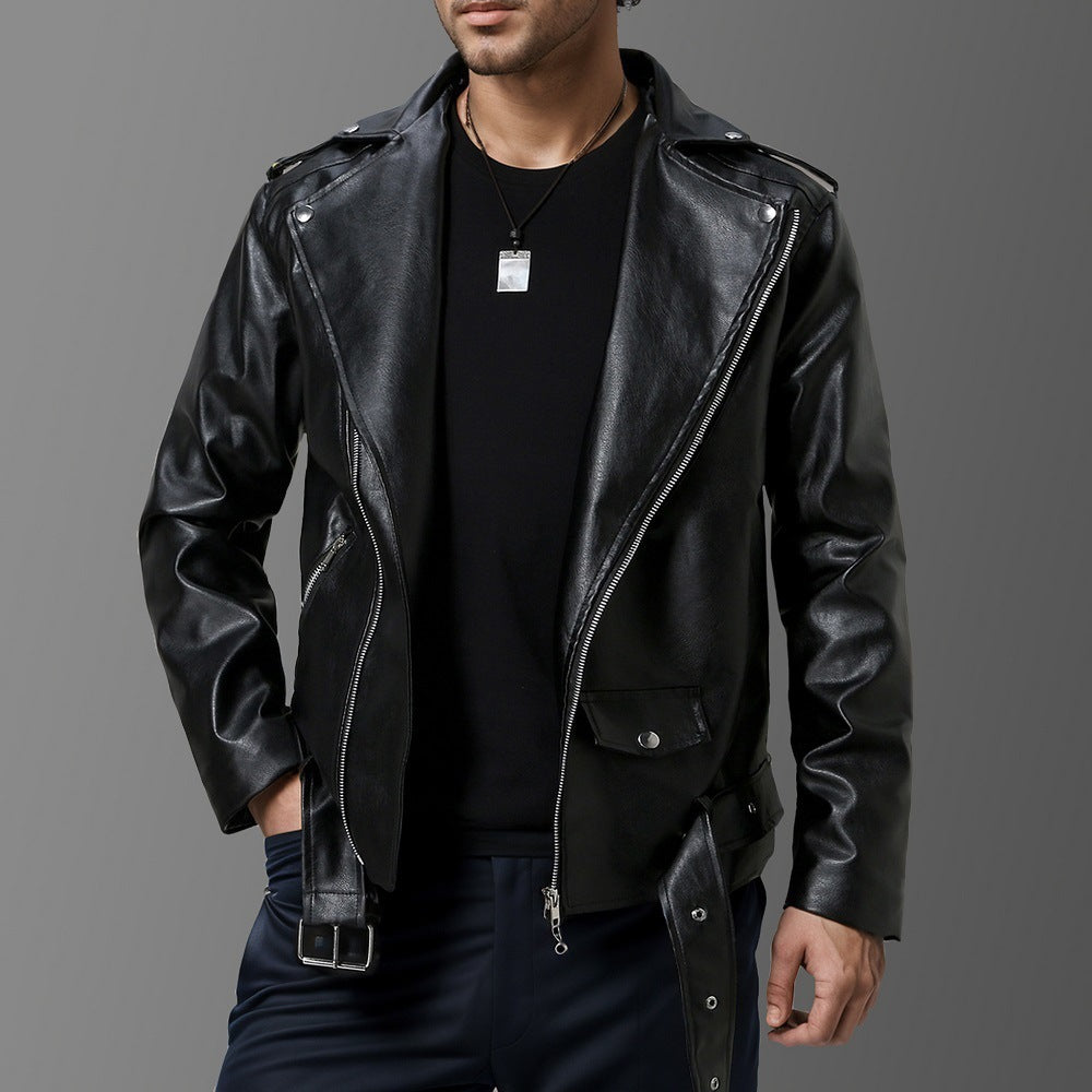 Men's Faux Leather Slim-fit Jacket - Lapel Collar, High Elasticity