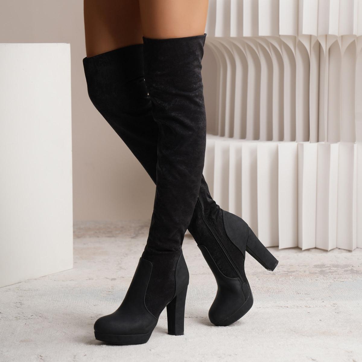 New Long Boots For Women Elastic Suede High Square Heel Over-the-knee Boots Fashion Party Shoes Winter - ForVanity Boots