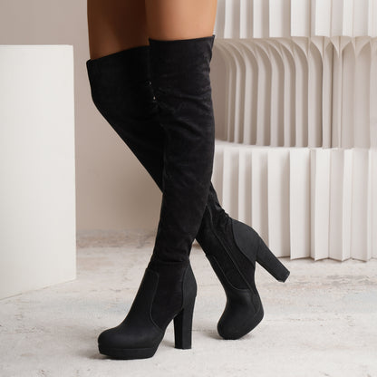 New Long Boots For Women Elastic Suede High Square Heel Over-the-knee Boots Fashion Party Shoes Winter