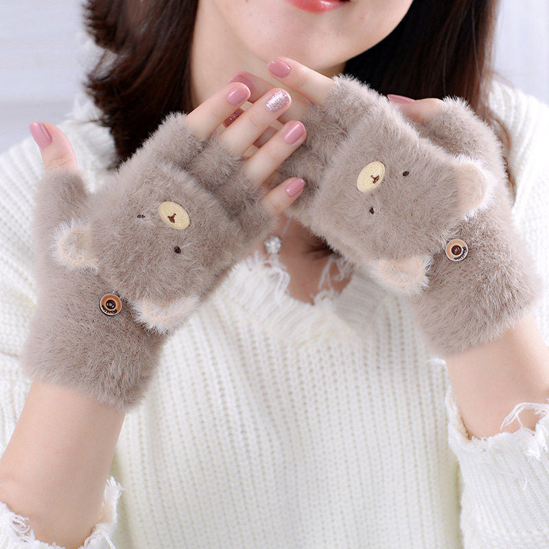 Plush Half-Finger Gloves for Ladies