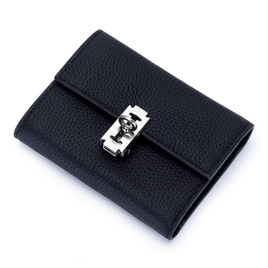Luxe Litchi Leather Tri-fold Wallet for Women: Compact Elegance in Full-Grain Cowhide