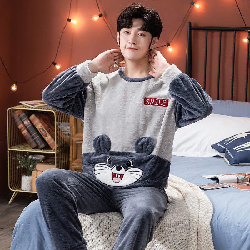 Korean-Style Velvet Couple Pajamas - Flannel Warmth & Comfort