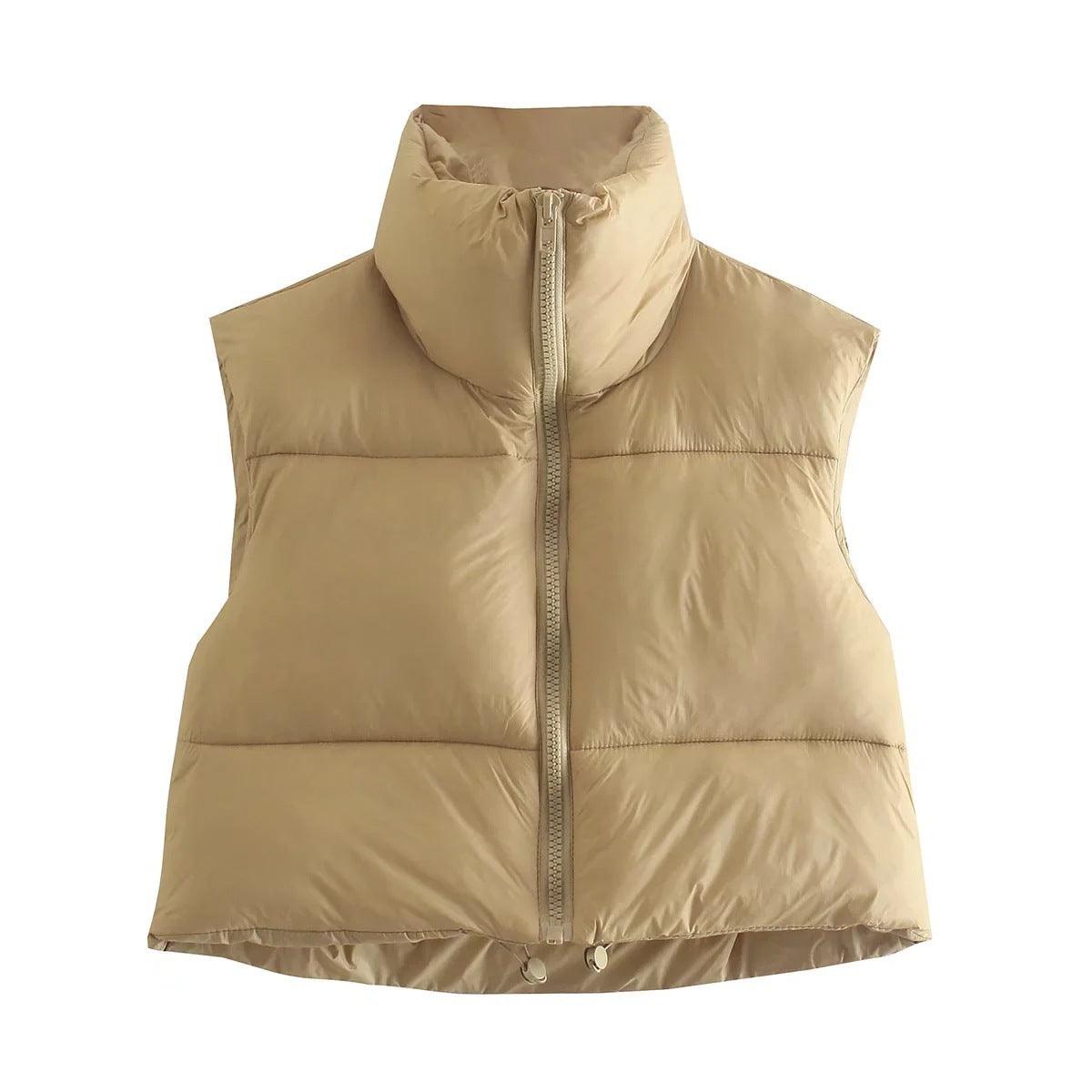 Winter Short Vest For Women Solid Color Zip Sleeveless Lapel Jacket Fashion Bread Coat - ForVanity Jacket