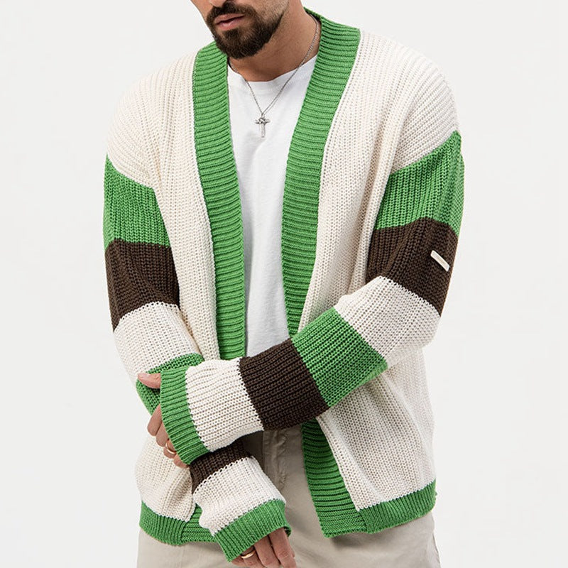 Men's Green Contrast Woolen Cardigan