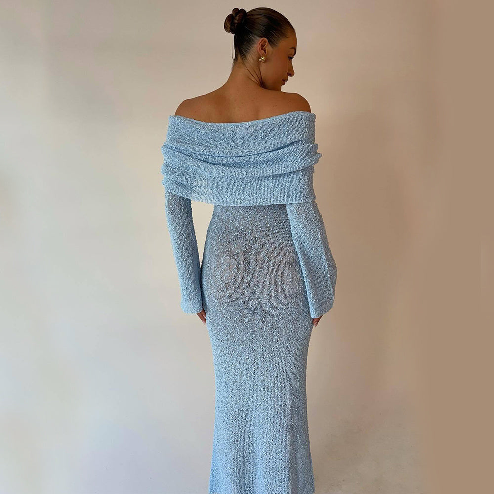 Knitted Long-sleeved Beach Holiday Long Dress - ForVanity dress, Vacation Dress Dresses