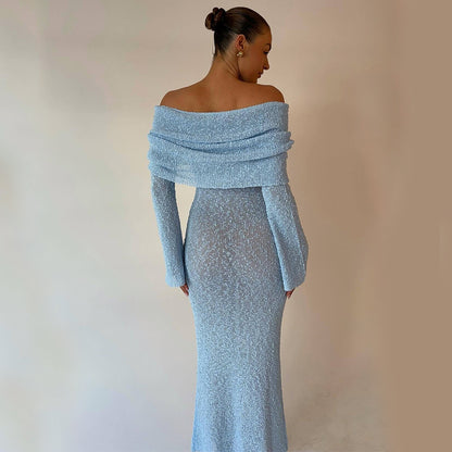 Knitted Long-sleeved Beach Holiday Long Dress