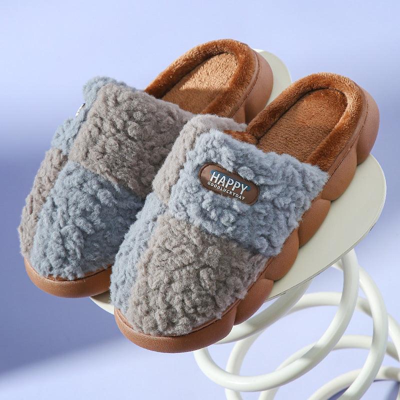 Color-matching Home Slippers Winter EVA Thick-soled Warm Plush Cotton Slippers Women Men Indoor Anti Slip House Shoes - ForVanity SLIPPERS