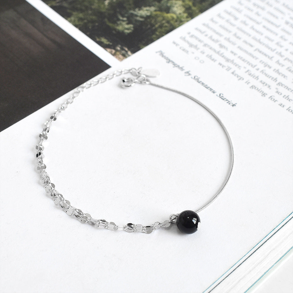 Black Agate & Sterling Silver U-Shape Bracelet