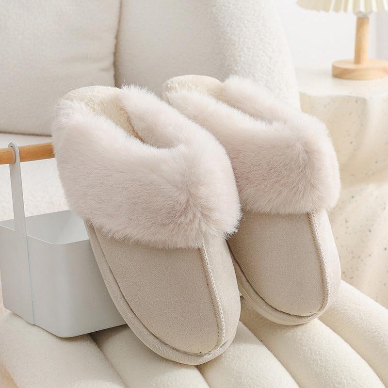 Winter Warm Plush Home Slippers Indoor Fur Slippers Women Soft Lined Cotton Shoes Comfy Non-Slip Bedroom Fuzzy House Shoes Women Couple - ForVanity SLIPPERS