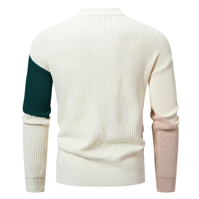 Men's Round Neck Multicolor Pullover Sweater - Korean Style, Jacquard - ForVanity men's clothing, men's sweaters Men’s Sweaters