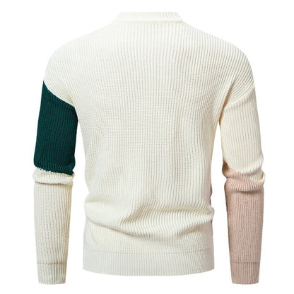 Men's Round Neck Multicolor Pullover Sweater - Korean Style, Jacquard