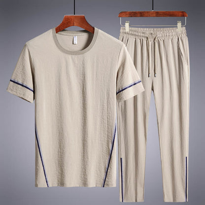 Men's Summer Sportswear Set - Casual T-shirt & Nine-Point Pants