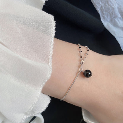 Black Agate & Sterling Silver U-Shape Bracelet