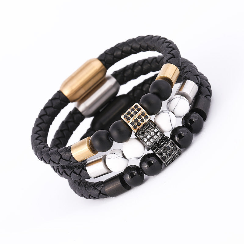 Hand-Woven Cowhide Leather Bracelet with Gold Clasp - ForVanity men's jewellery & watches, women's jewellery & watches Bracelets