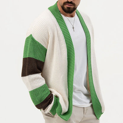 Men's Green Contrast Woolen Cardigan