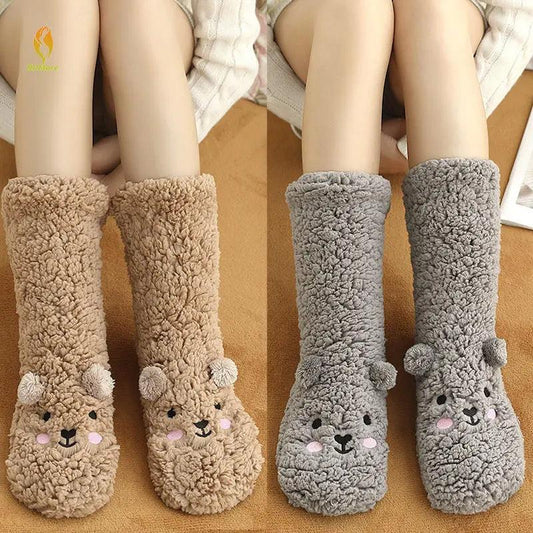 Cute Cartoon Bear Fuzzy Winter Socks for Women - ForVanity women's socks Socks