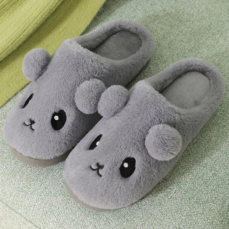 Cute Cartoon Cotton Slippers For Women Winter Warm Indoor Non-slip Thick-soled Home Slippers Furry Plush House Shoes - ForVanity SLIPPERS