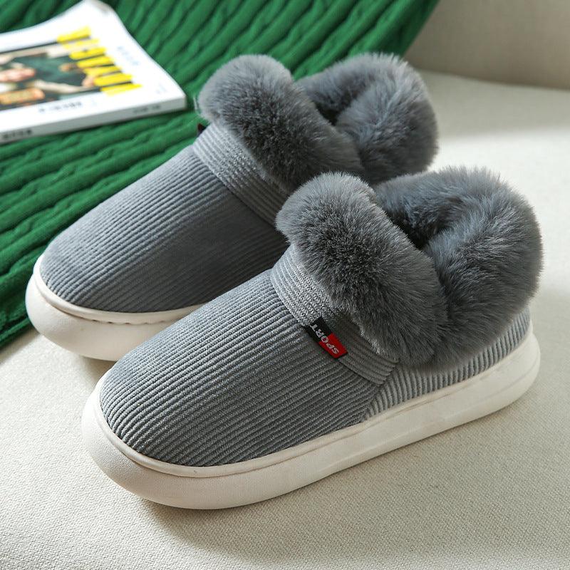 Winter Plush Cotton Shoes For Men And Women Cozy Fluffy Corduroy House Slippers Warm Slip On Fleece House Shoes - ForVanity SLIPPERS