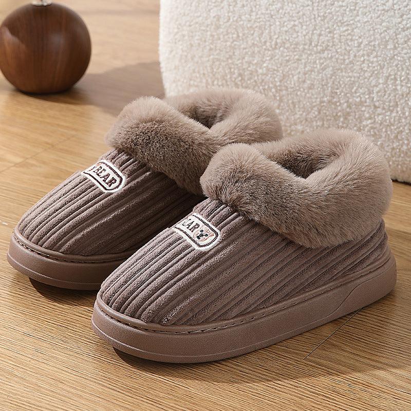 Winter Warm House Slippers Woman Plush Covered Heel Cotton Shoes Indoor And Outdoor Thick-soled Non-slip Fluffy Slippers For Men - ForVanity SLIPPERS