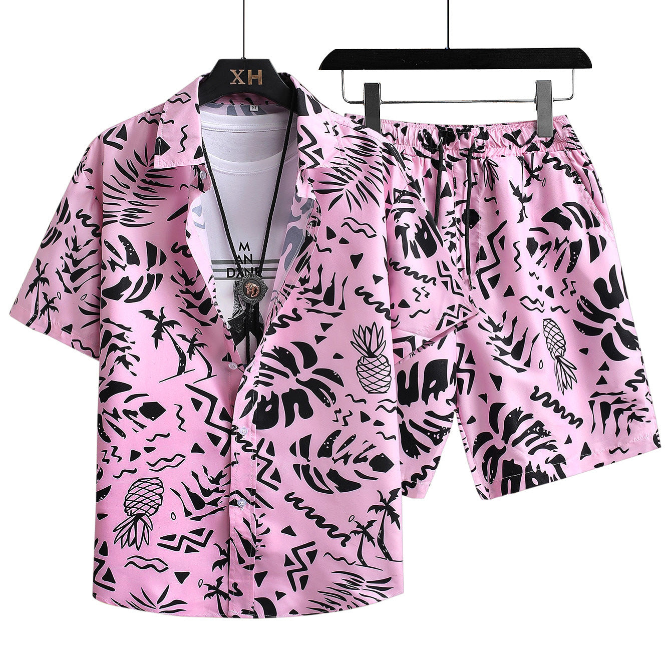 Men's Hawaiian Beach Shirt Suit - Printed Loose Color - Casual Korean Style