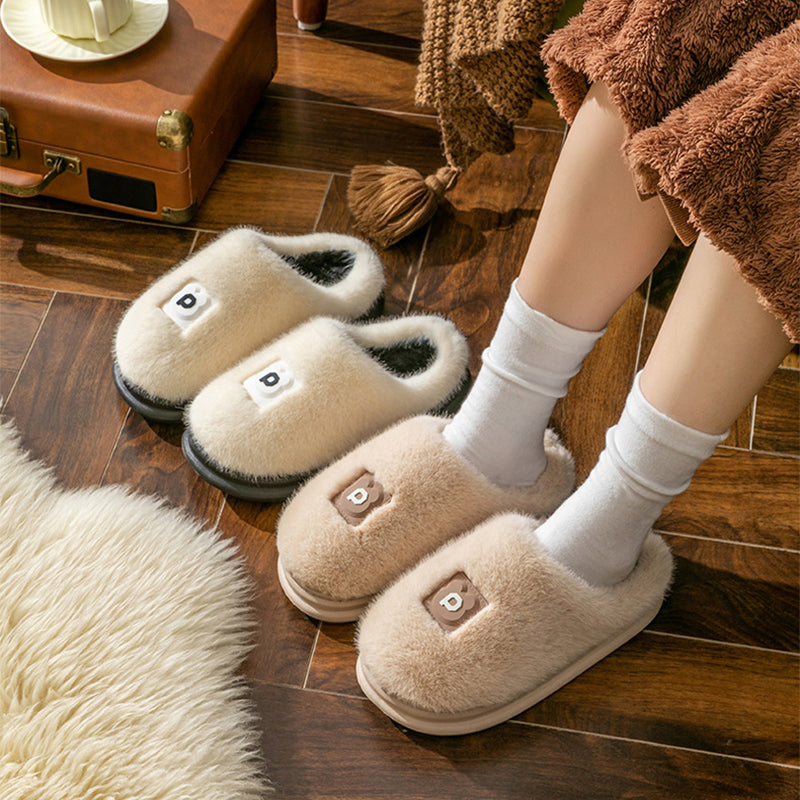 Soft Furry Plush Slippers Winter Indoor Non-slip Floor Slippers Women's Thickened Solid Warm Home Cotton Shoe - ForVanity SLIPPERS