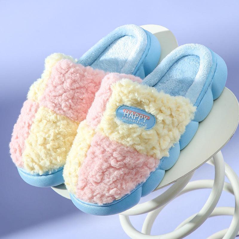 Color-matching Home Slippers Winter EVA Thick-soled Warm Plush Cotton Slippers Women Men Indoor Anti Slip House Shoes - ForVanity SLIPPERS