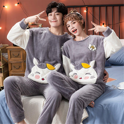 Korean-Style Velvet Couple Pajamas - Flannel Warmth & Comfort - ForVanity loungewear, men's loungewear, men's underwear, women's clothing Loungewear