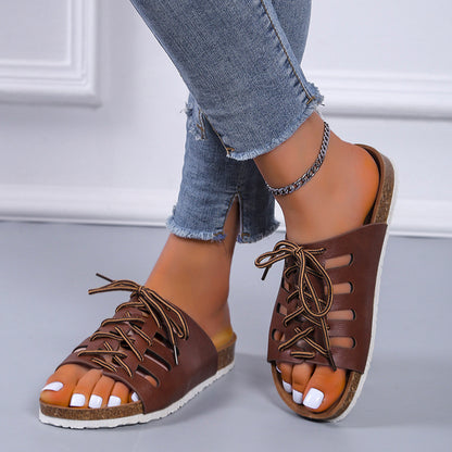 Women’s Lace-up Roman Style Sandals - Comfortable Flat Slippers