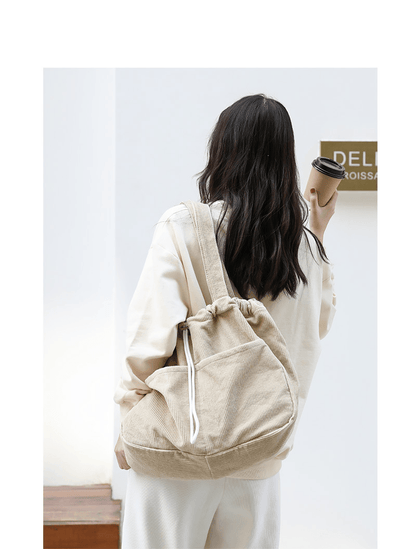 Urban Chic Corduroy Drawstring Shoulder Bag with Multiple Pockets for Women - ForVanity handbag, women's bags Handbags