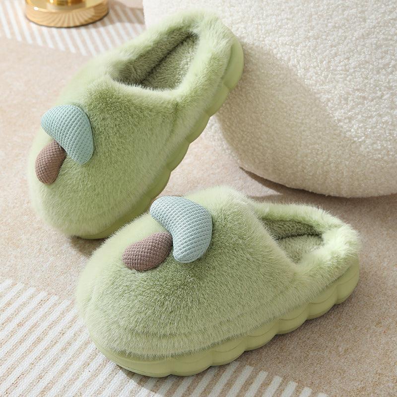 Cute Mushroom Cotton Slippers For Women Thick-soled Autumn And Winter Plush Slipper Indoor Non-slip Eva Household Furry Shoes - ForVanity SLIPPERS