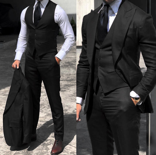 Men's Slim-Fit Three-Piece Suit in Black