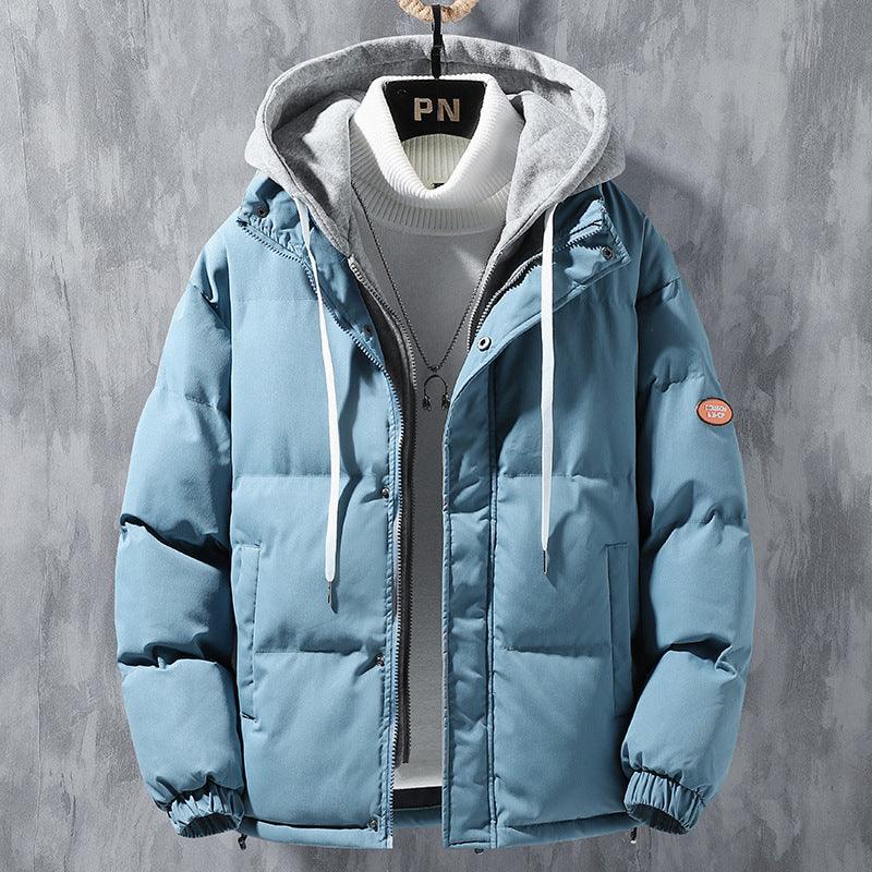 Fashion Hooded Jacket Men Winter Windproof Thickened Fake Two-piece Coat Solid Leisure Sports Cotton Jacket - ForVanity Jacket