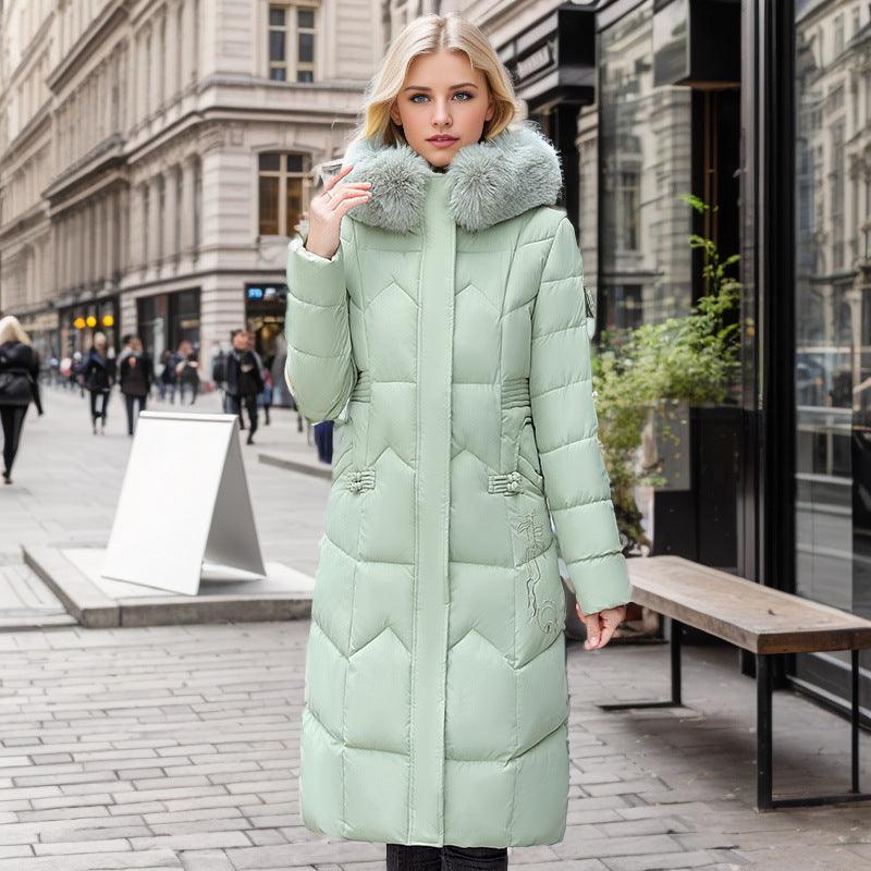 Winter Long Coat With Thickened Fur Collar Straight Slim Cotton-padded Jacket Women - ForVanity Jacket