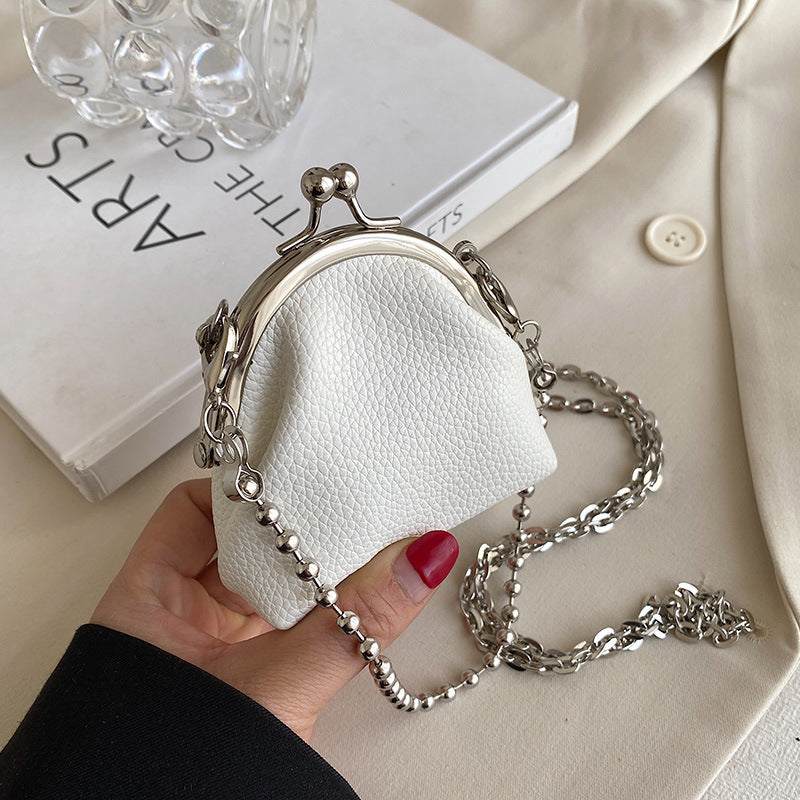 Stylish Mini Clip Mouth Bag with Metal Chain - PU Leather - ForVanity crossbody bags, women's bags Crossbody Bags