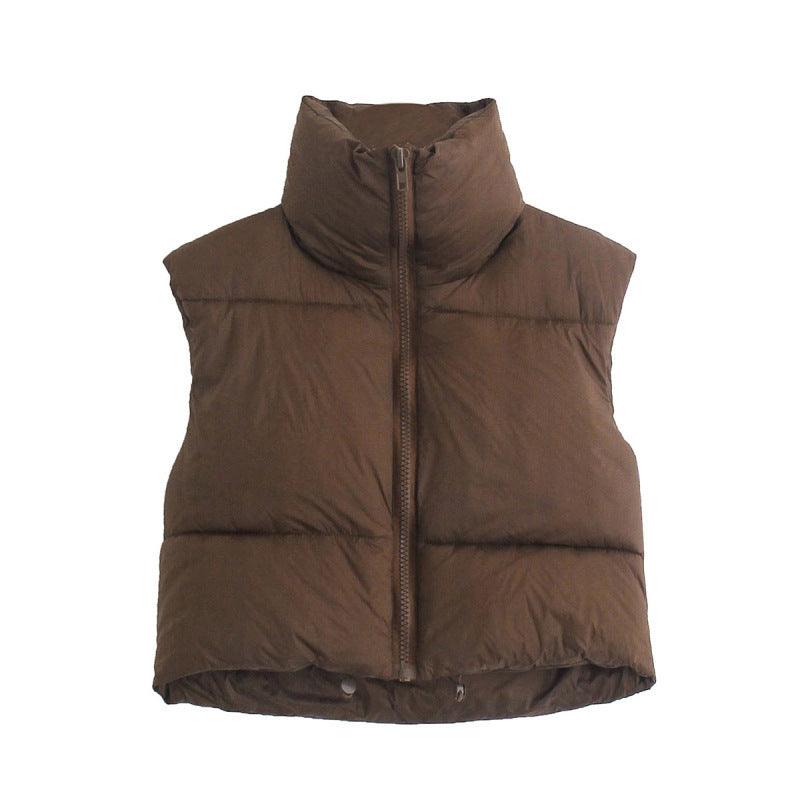 Winter Short Vest For Women Solid Color Zip Sleeveless Lapel Jacket Fashion Bread Coat - ForVanity Jacket