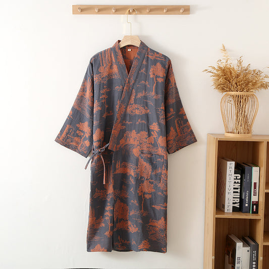 Men's Breathable Cotton Gauze Kimono Bathrobe