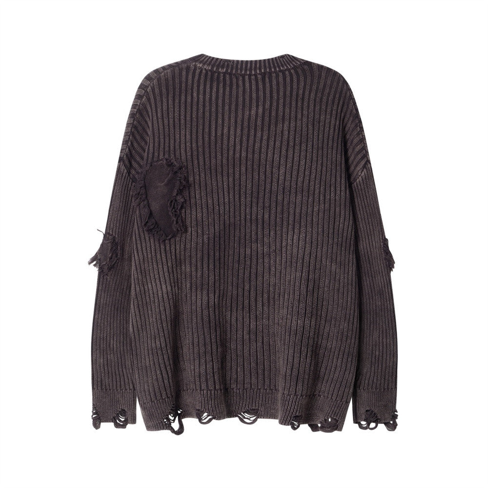 Men's Sunken Stripe Ripped Sweater - Idle Street Style, Loose Fit